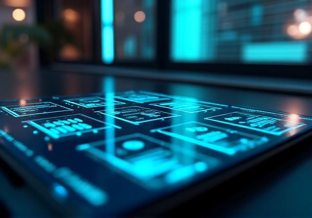 Futuristic animated business dashboard interface