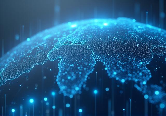 Abstract representation of global data connectivity and AI processing